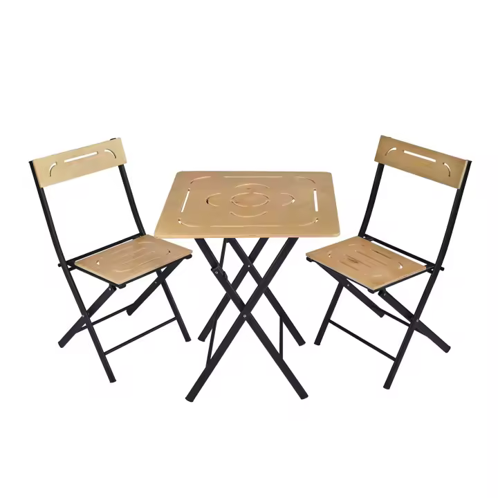 Wellhome Set de Mesa y Sillas de Jardín 3 Piezas Marrón Negro 100% MDF Patas de Metal - 1