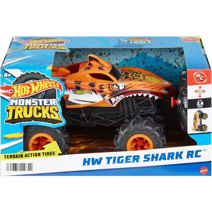Hot Wheels Monster Trucks Tiger Shark RC escala 1:24 regalo para niños y niñas +4 años (Mattel HNV03) - 1
