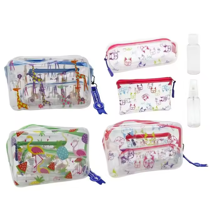 LAGART SET 3 NECESERES PVC ESTAMPADO CON 2 BOTES NECESER 29x7x15 Cms. - 1