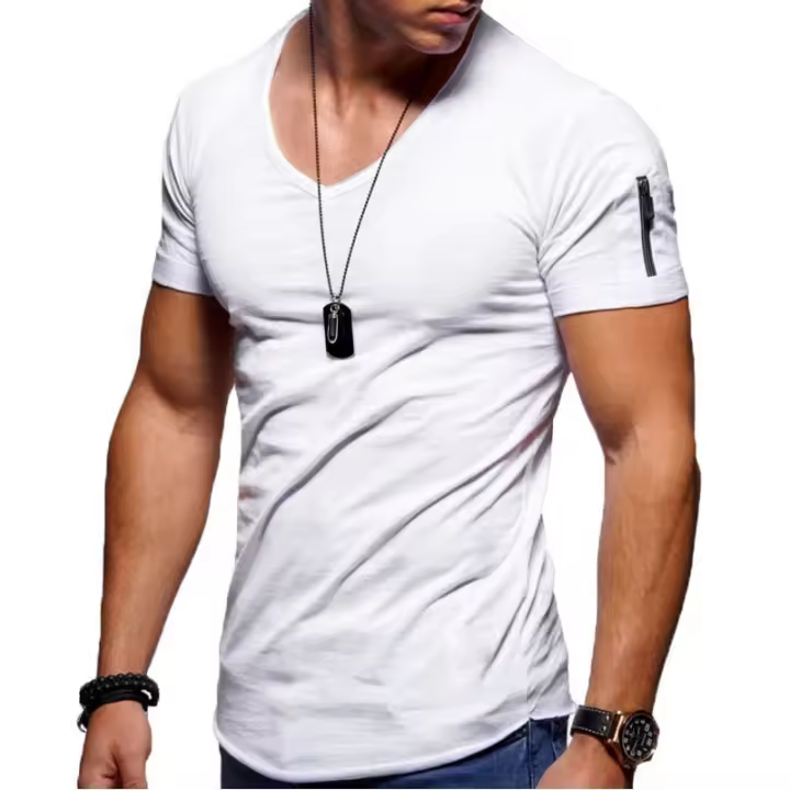 Camiseta informal de manga corta con cuello en V para hombre, talla grande - 1