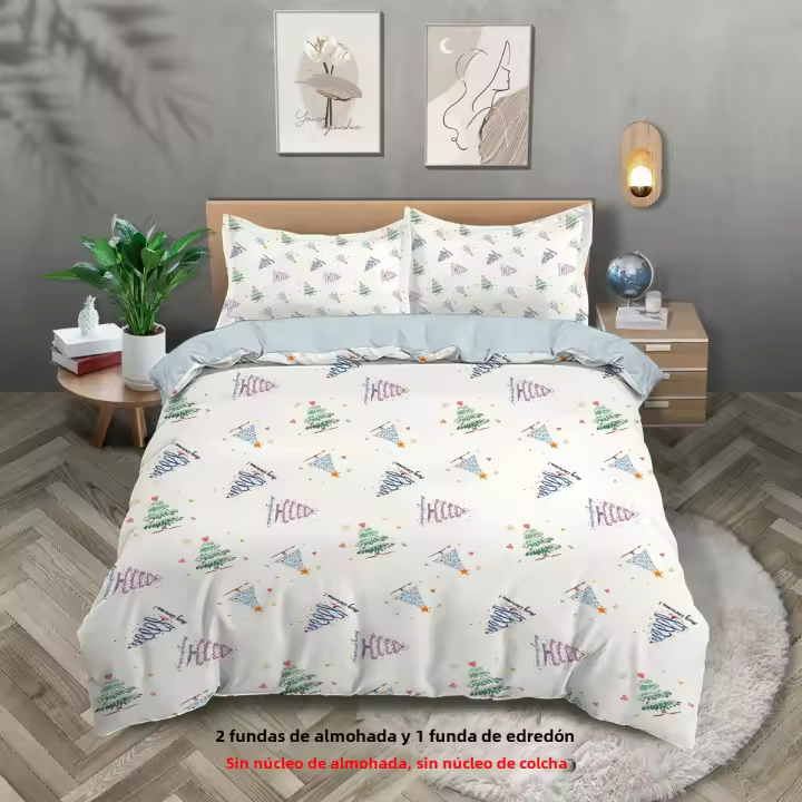 Juego De Cama Navideño 3 Piezas Con Patrón De Árbol De Navidad (1 Funda De Edredón + 2 Fundas De Almohada) Set De Ropa De Cama Suave Y Cómoda - 1