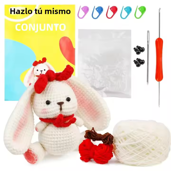 Kit De Crochet Para Principiantes Con Bolas De Hilo Marcadores De Costura Agujas Y Accesorios Herramienta Para Manualidades Hogar Animal De Peluche Conejo Y Erizo - 1