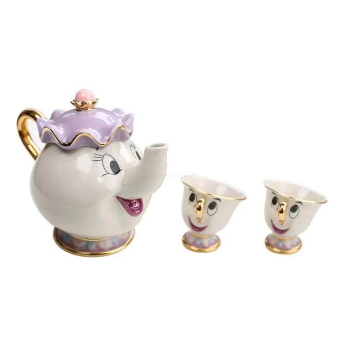 Tetera Disney De Cartoon Beauty And the Beast Taza De Café Mrs Potts Chip Taza De Té Juego De Té Cerámica Para Adultos