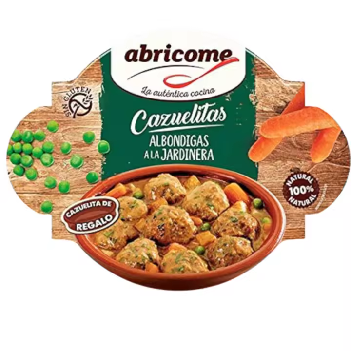 Cazuelita de Albóndigas a la Jardinera 415g - Sabroso Plato Preparado enlatado - Marca Abricome- regalo cazuelita de barro - 1
