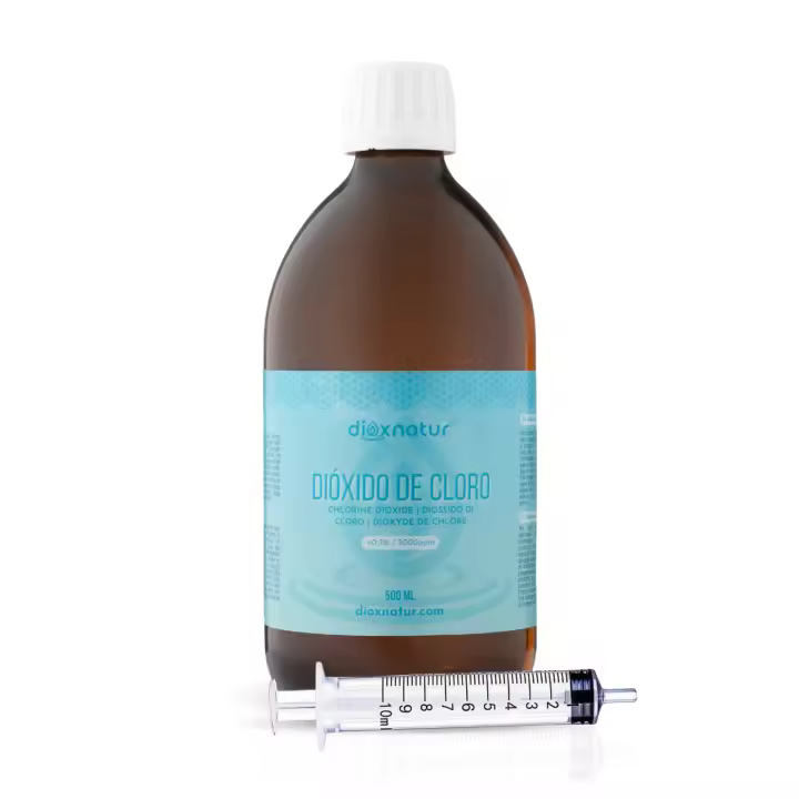 DIOXNATUR® Dióxido de cloro 3000 ppm 500ml CDS en Botella vidrio ámbar con Jeringuilla Incluida - 1