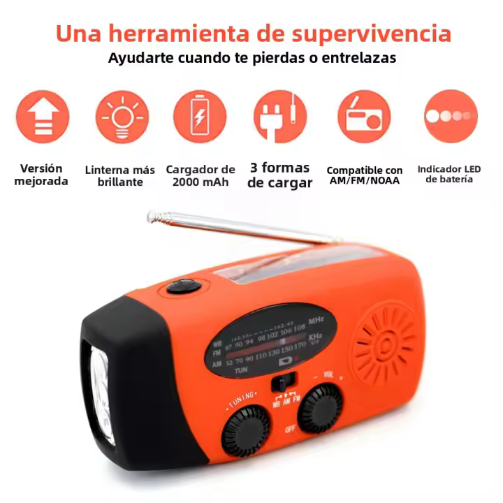 Multifuncional Portátil Radiófono Con Manivela Solar Y USB FM/AM/WB Radio De Emergcia ConLintern Y Banco DE LA Energía Resistente Al Agua - 1
