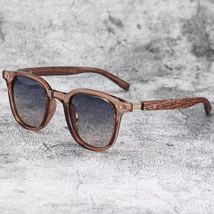 Gafas De Sol Vintage Para Hombre Marco De Madera Clásico Cuadrado Lentes Reflectantes Para Conducir Y Uso Diario - 1