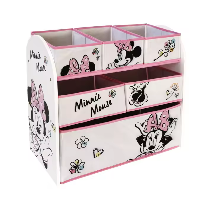 ARDITEX WD13677 Organizador de madera (62x30x60cm) con 6 cestos textiles de almacenamiento de DISNEY-Minnie - 1