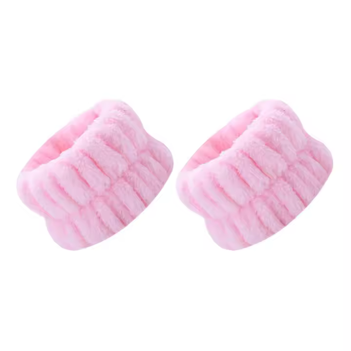 Par De Toallas Para Lavar La Cara Y Muñecas De Velours Coral Reutilizable Para Mujeres Spa Maquillaje Toalla De Cinturón Para Niñas - 1