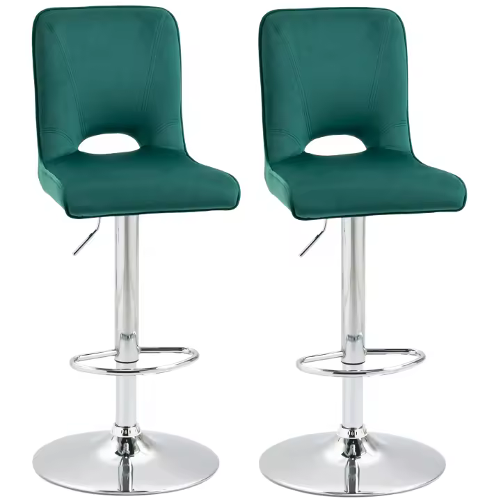 HOMCOM Conjunto de 2 Taburetes de Bar Sillas Altas Modernas con Altura Regulable y Asiento Giratoria con Marco de Metal y Reposapiés 41x51x97-117 cm Verde - 1
