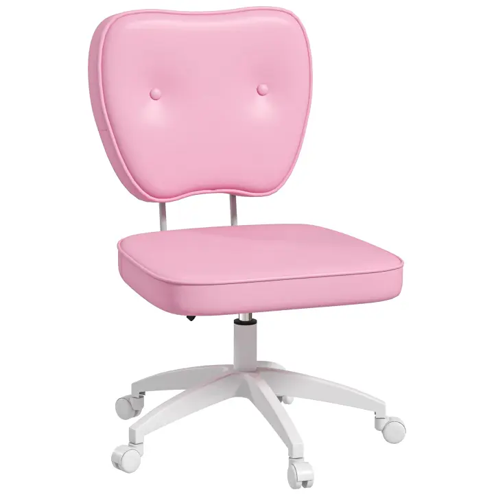 Vinsetto Silla de Escritorio Tapizada en PU Silla de Oficina Giratoria con Altura Ajustable Sin Brazos Carga 120 kg Silla para Estudio Dormitorio 46x59x82-92 cm Rosa - 1