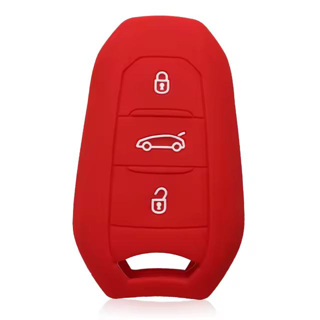 AUTOZOCO Funda Silicona Mando Llave del Coche 3 Botones, Compatible con Peugeot 301-408 - 508-2008 -3008-4008 - 5008, Citroen C4L - C3-XR - DS5LS - DS6 -DS7, Rojo - 1