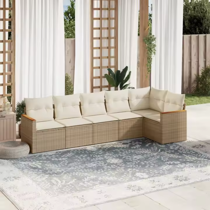 vidaXL Juego de sofás jardín con cojines 6 pzas ratán sintético beige - 1