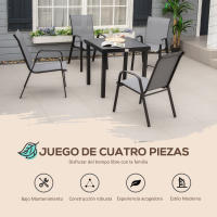 Outsunny Juego de 4 Sillas de Jardín Exterior Sillas Terraza Exterior Apilables Sillón de Comedor con Tela Transpirable Marco de Metal Reposabrazos y Respaldo 54x75,5x95 cm Gris Oscuro - details 0