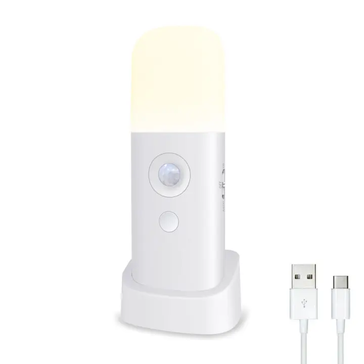 Luz con sensor de movimiento, luz LED recargable con sensor de movimiento con cable USB, luz de pared inalámbrica con encendido/apagado automático - 1