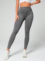 Leggings Deportivas De Control De Abdomen Con Rayas Lateral Para Mujer High Waist Elastic Waist Polyester Yoga Pantalones Comprimido - details 7