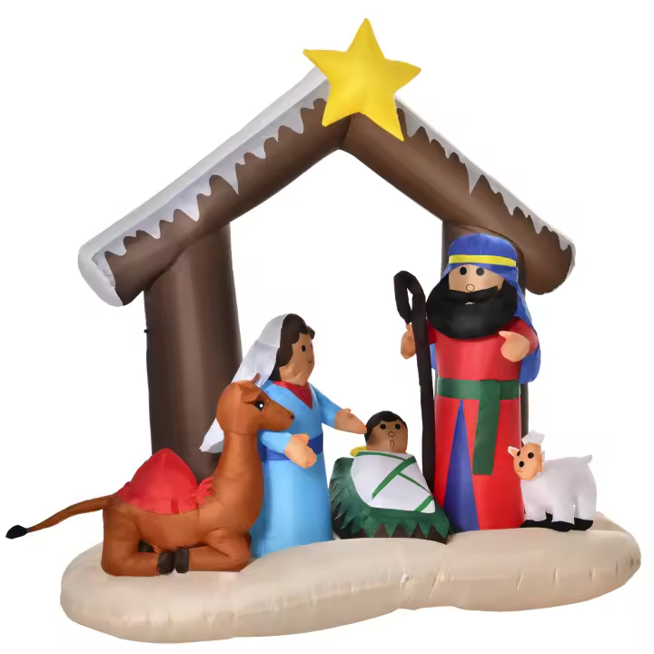 HOMCOM Decoración Inflable de Navidad 183 cm con Luces LED Incluye Inflador Tipo Arco Bíblico del Nacimiento de Jesús para Fiestas Jardín Exterior 201x100x183 cm Multicolor - 1