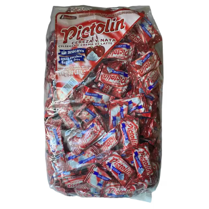 Pictolín Cereza y Nata Sin Azúcar Caramelo Envoltura Individual Bolsa 1 kg - 1