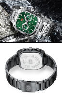 Reloj De Cuarzo Para Hombre MINI FOCUS Con Dial Cuadrado Luminoso Resistente Al Agua Y Fecha Correa De Acero Inoxidable Multifuncional Casual - details 14