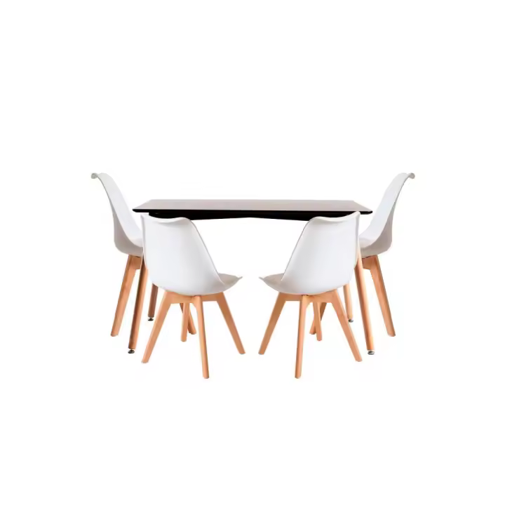 Conjunto Mesa Tower Rectangular 120 x 80 cm Negra y Pack 4 Sillas Synk Basic - Blanco - 1