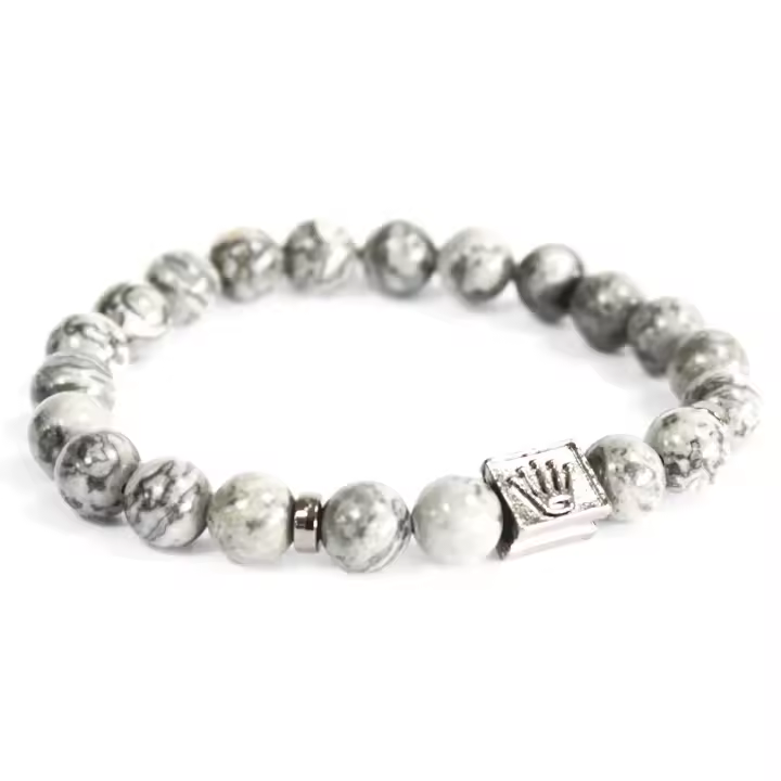 Corona Lingotes / gris ágata - Pulsera de piedras preciosas - 1