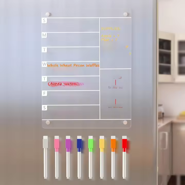 Tablero De Menú Magnético De Acrílico Para Nevera Con 8 Marcadores Calendario Semanal De Borrado Con Dibujo Para Cocina - 1