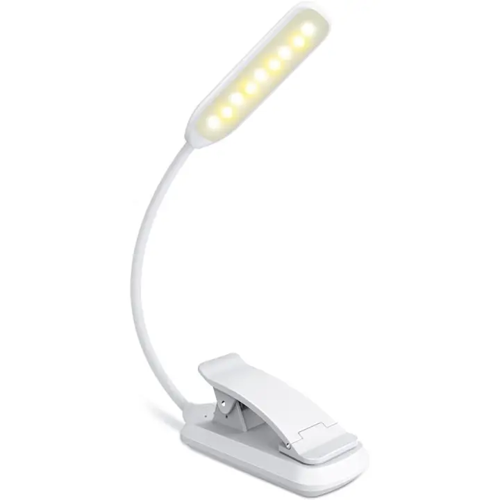 9 LED Reag Light, lámpara de luz Reag recargable en 3 modos de brillo (blanco frío/amarillo cálido), Luz Reag regulable para libro en la cama, luz de clip de libro para viaje nocturno Reag - 1