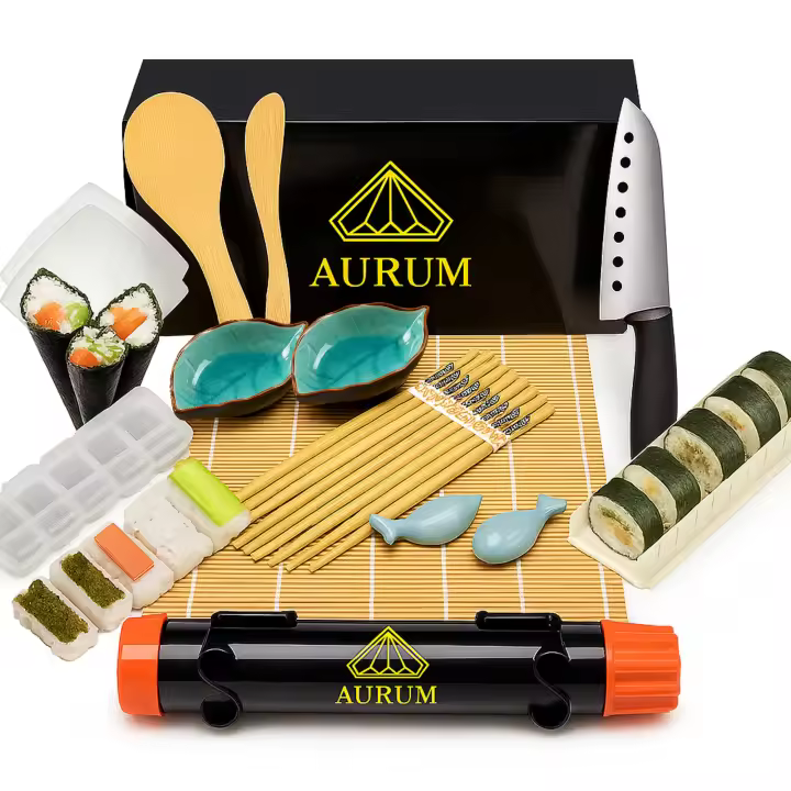 Aurum® Sushi Kit Deluxe, Vajillas Completas Kit Sushi, Arrocera Japonesa, Alga Nori, Arroz Sushi, Vinagre de Arroz, Esterilla Sushi, Regalos para la Casa, Vajilla Completa, Comida Japonesa Utensilios - 1