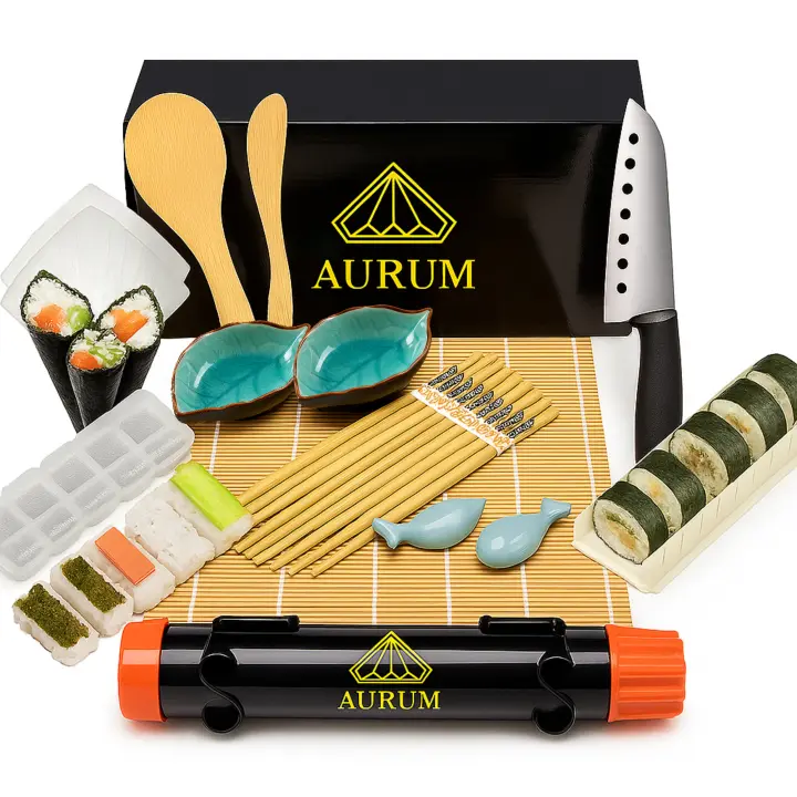 Aurum® Sushi Kit Deluxe, Vajillas Completas Kit Sushi, Arrocera Japonesa, Alga Nori, Arroz Sushi, Vinagre de Arroz, Esterilla Sushi, Regalos para la Casa, Vajilla Completa, Comida Japonesa Utensilios - 1