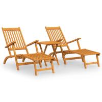 vidaXL Silla de jardín con reposapiés y mesita madera maciza de acacia Modelos de sillón, Sillón ( 2 uds), Armario + mesa Sillas de Exterior Ideal para jardín, playa, piscina, terraza Tumbona Piscina Tumbonas Playa Tumbonas Jardín Exterior - details 0