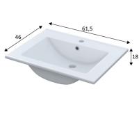 Meimon Lavabo cerámico blanco 60x45 cm con rebosadero, resistente a químicos (excepto ácidos y álcalis fuertes), 2 cm más ancho que el mueble, sin grifería/sifón/válvula, medidas 61,5x46x18 cm, embalaje 650x480x190 mm, peso 13,14 kg - details 2
