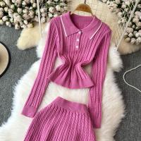 Conjunto De Dos Piezas Para Mujer REALEFT Otoño Invierno Traje De Pista De Correr Polo Collar Suéter Y Falda Skater A-line Nuevo 2024 - details 10