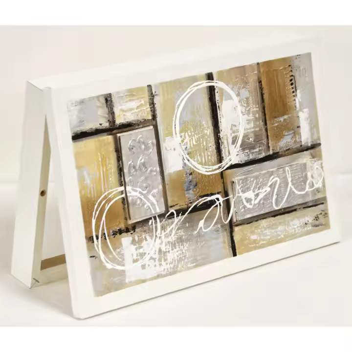 Cuadroexpres - Tapa de Contador Pintada a Mano, Rústica, en Marrón y Blanco, con Relieve Plata, 37x22x4 cm (41x26x6 medida exterior) Con tornillos y tacos para colocar en la pared. Moderna, 100% Original, Muy Decorativa. Con Relieve. Fabricada en España - 1