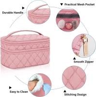 Bolsa de maquillaje para mujer, neceser portátil, grande, de doble capa, resistente al agua, color rosa - details 0