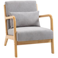 HOMCOM Butaca de Salón Butaca Nórdica Sillón de Salón con Reposabrazos Cojín y Marco de Madera de Caucho para Dormitorio Carga 120 kg 61x78x76 cm - details 0