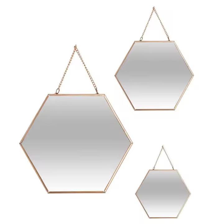 Atmosphera Set 3 Espejos Hexagonales Dorados para Decoración de Pared - 1