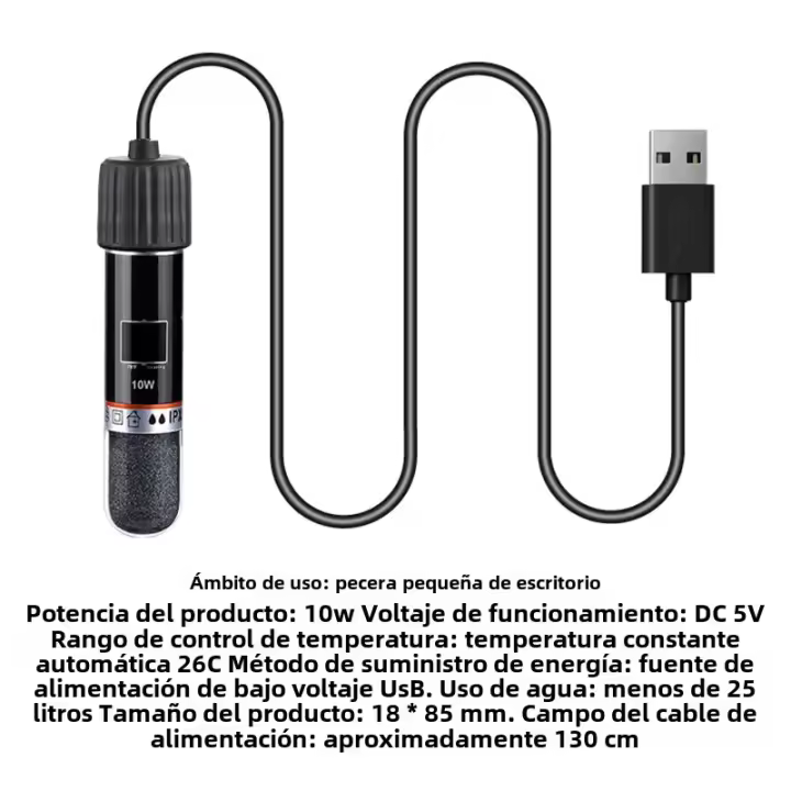 Calentador De Acuario USB Mini Para Pequeño Tanque De Peces 26°C Temperatura Constante Submersible Termostato 10W - 1