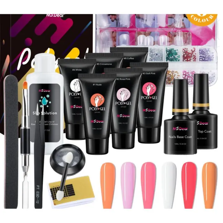 Ms.dear-gel de Extensión de Uñas de Seis Colores - Set de 16 Piezas para Salón de Manicura - Conjunto de Iniciación - Paquete de 6 Unidades de Gel de Extensión - Mezcla Multicolor - 1
