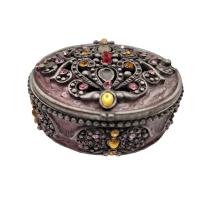 Cajita decorativa estilo vintage de metal con brillantes incrustados y motivos geométricos multicolor 6 x 6 cm aprox. con tapa con imán - diseño elegante - materiales de calidad robusta y exquisita mano de obra - ideal para decoración o regalo - details 7