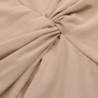 Vestido JIM & NORA 2024 Verano Para Mujer Cintura Alta Elegante Tipo Wrap Cuello En V Midi De Cintura Con Decoración Ruched Estilo Oficina - details 13
