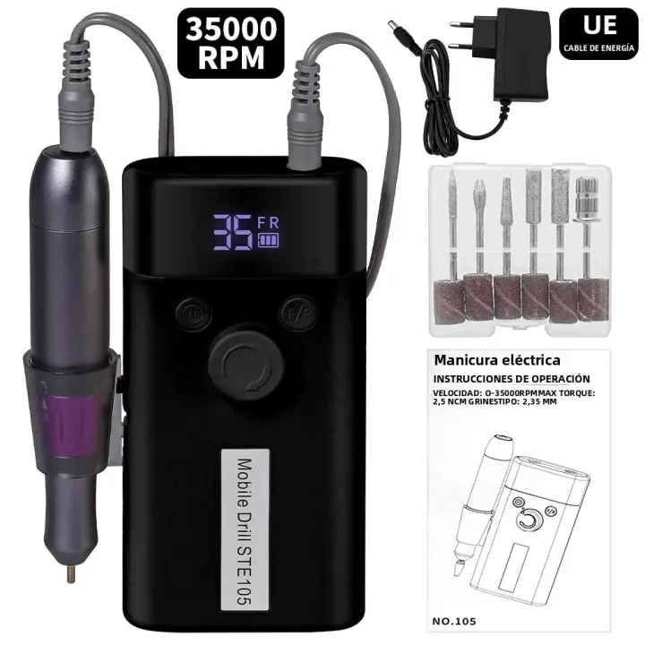 Máquina De Uñas Recargable Portátil Con Pantalla LCD Para Manicura Y Pintura De Gel De Acrílico Herramientas De Uñas 35000RPM - 1