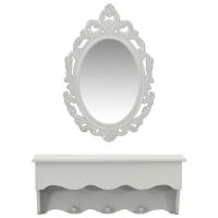 vidaXL Estante de pared para llaves joyas con espejo y ganchos gris - details 1