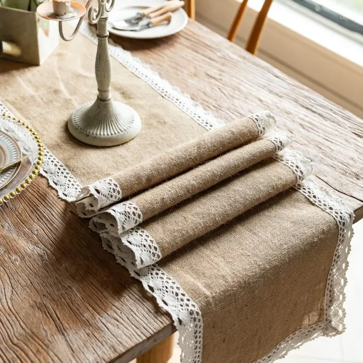 Camino de Mesa de arpillera de yute with Cream AJUSTE DE, Mantel rústico para mesa de té, mantelería para restorante, Cocina, decoración de Fiestas - 1