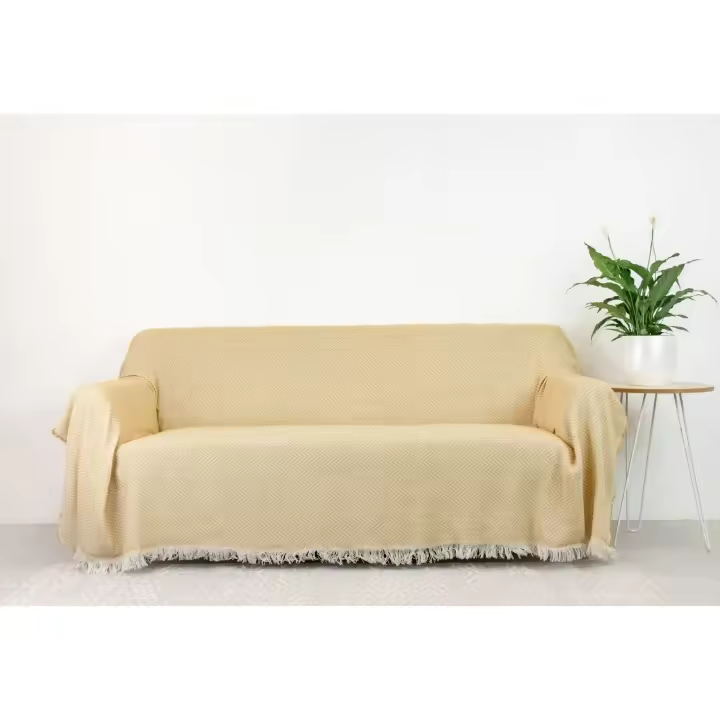 Colcha multiuso 85% algodón reciclado 15% poliéster diseño flechas amarillo. - 1
