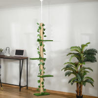 PawHut Árbol para Gatos del Suelo al Techo 37x21x202-242 cm Torre para Gatos con Altura Ajustable 4 Plataformas de Césped Artificial Hojas Artificiales y Poste de Yute Verde - details 2