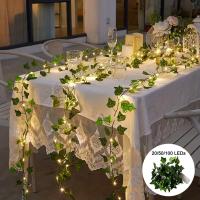 1Pack De Vinateras Artificiales De Iva Con 20 Luces De Cadena LED Hojas De Falso Árbol Para Decoración De Pared Habitación Jardín Oficina Bodas - details 0