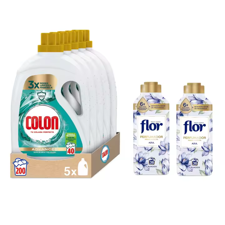Colon Higiene Detergente para la Lavadora, 200 Lavados (Formato 5x40) + 2x Perfumador Fragancia Azul, Ropa Blanca y Color, Higieniza y Elimina Malos Olores, Perfume Intenso y Duradero - 1
