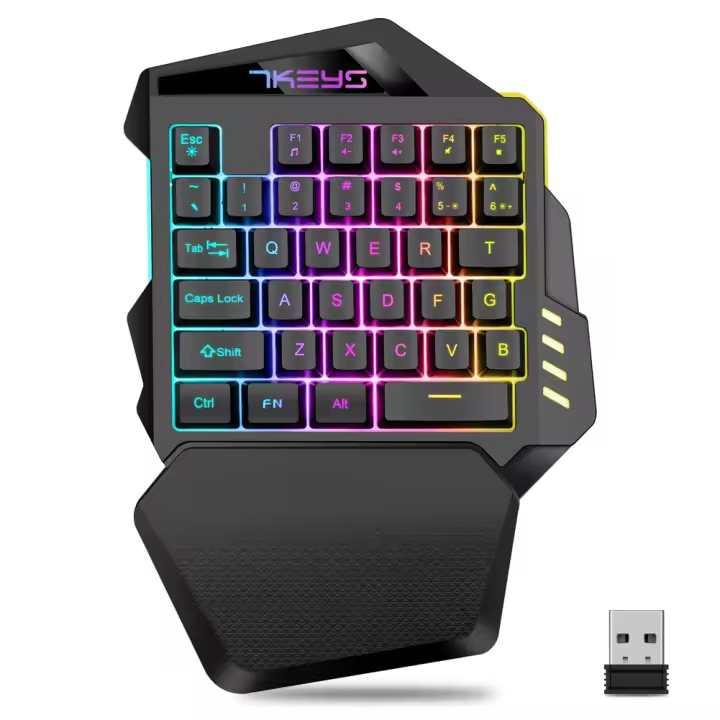 Miniteclado inalámbrico de una mano para juegos, controlador de juegos portátil retroiluminado RGB para PC, PS4, Xbox, Gamer - 1