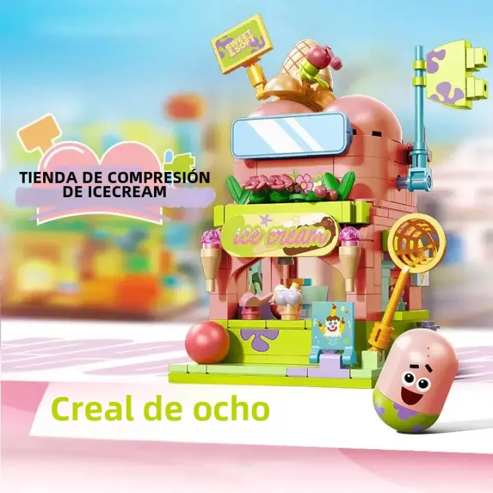 Bloques De Construcción SpongeBob SquarePants Ciudad Calle Hamburger House Tienda De Helados Galería De Arte Modelo De Bloques Para Niños Juguetes DIY Regalos - 1