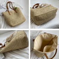 Bolso de mano de gran capacidad para mujer, bolsa de hombro tejida a mano, fresca, Rural, de hierba, de verano - details 15